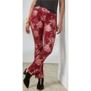 Soft Surroundings Floral Pants Womens S Red Burgundy Gold Pull‎ On Stretch